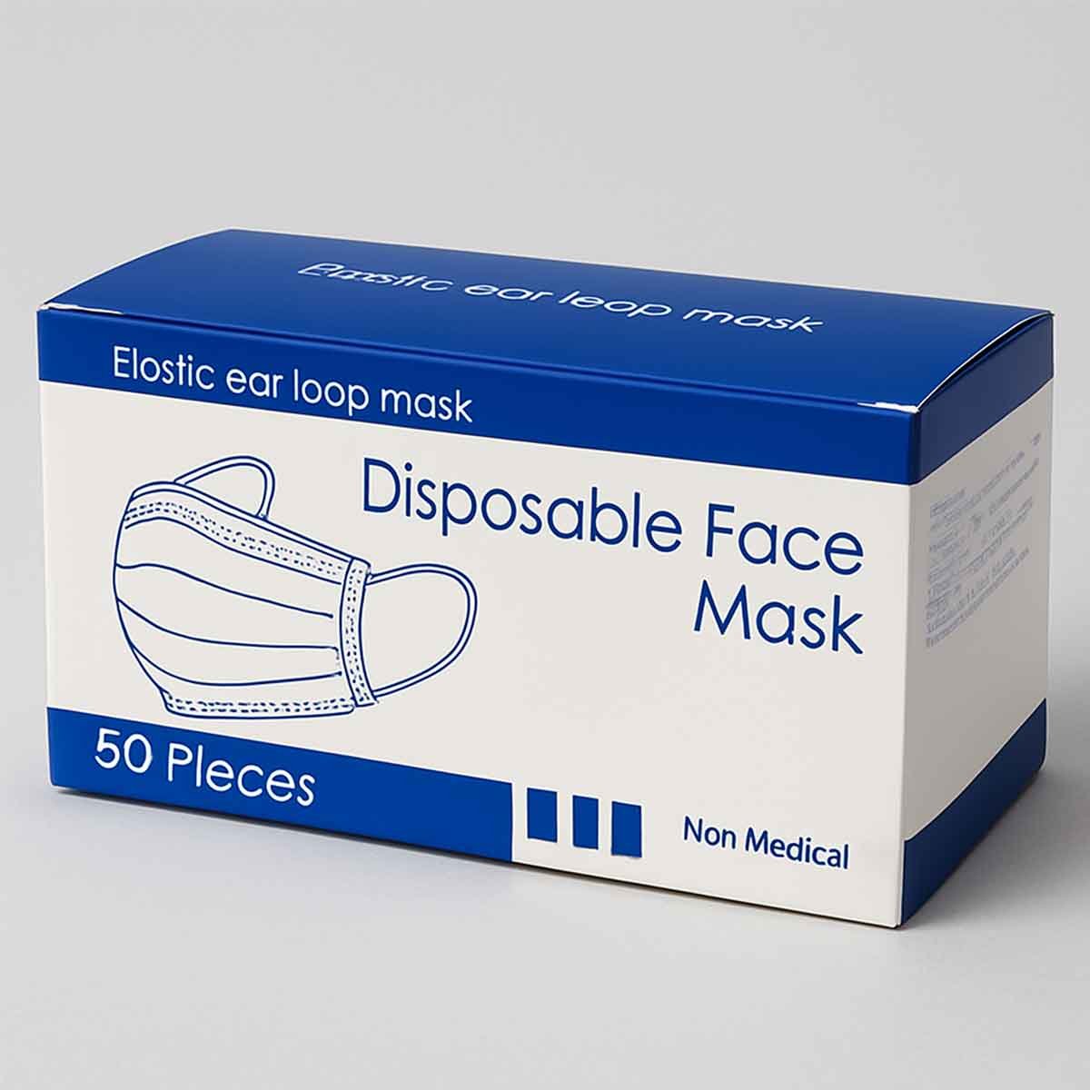 Mascarillas Desechables de 3 Capas con Elástico – Caja x50 Unidades (Color Azul)